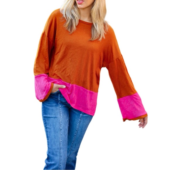 NEW HAPTICS FUCHSIA & RUST COLOR BLOCK HACCI TOP - Picture 5 of 9